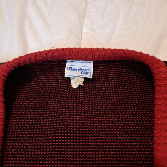 Vintage 80's Christmas Cardigan Sweater Size XL Bedford Fair Red/Black - Picture 6 of 10